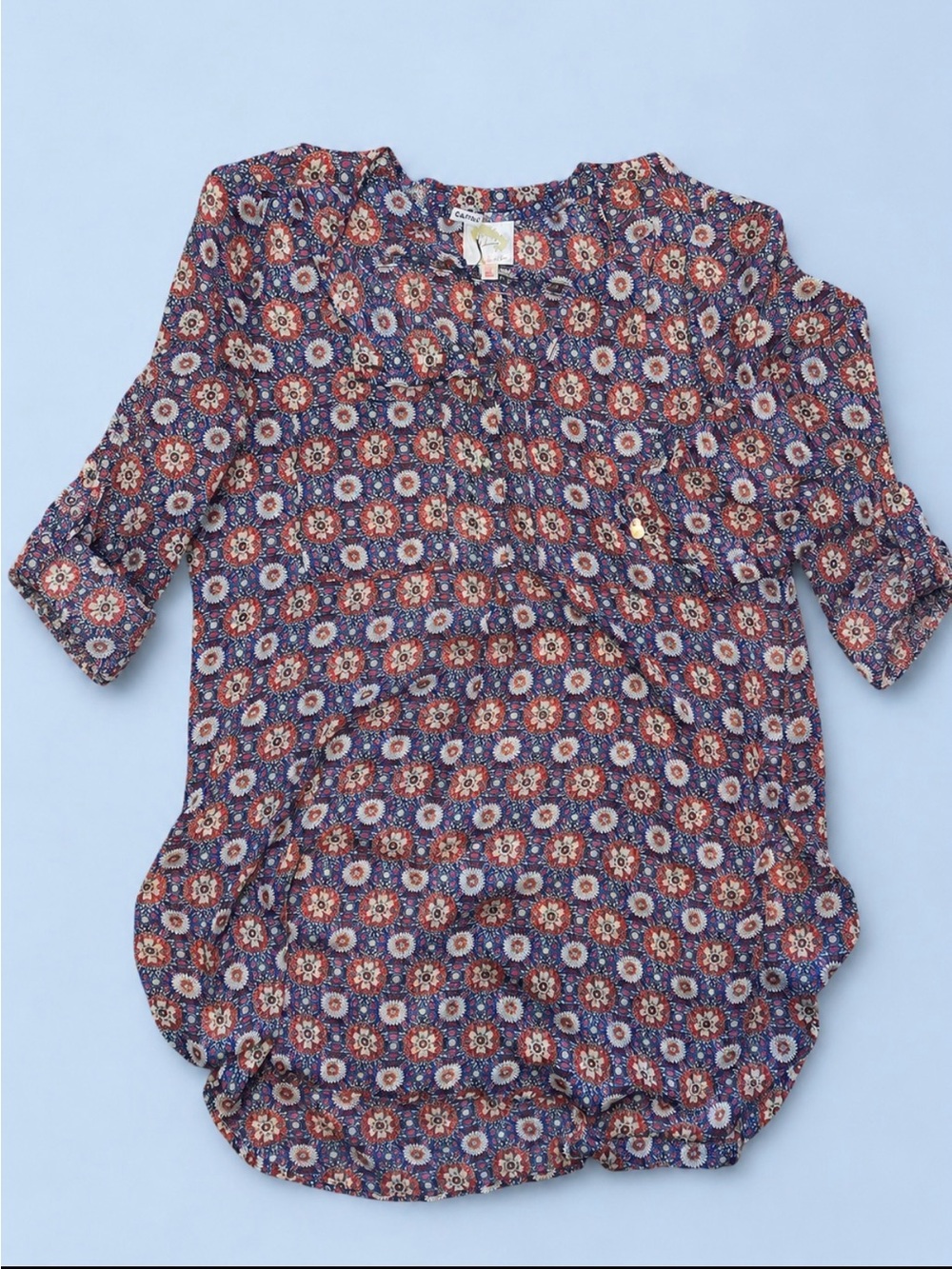 Fig and Flower Navy Floral Swim Coverup with Red Accents/ Sheer